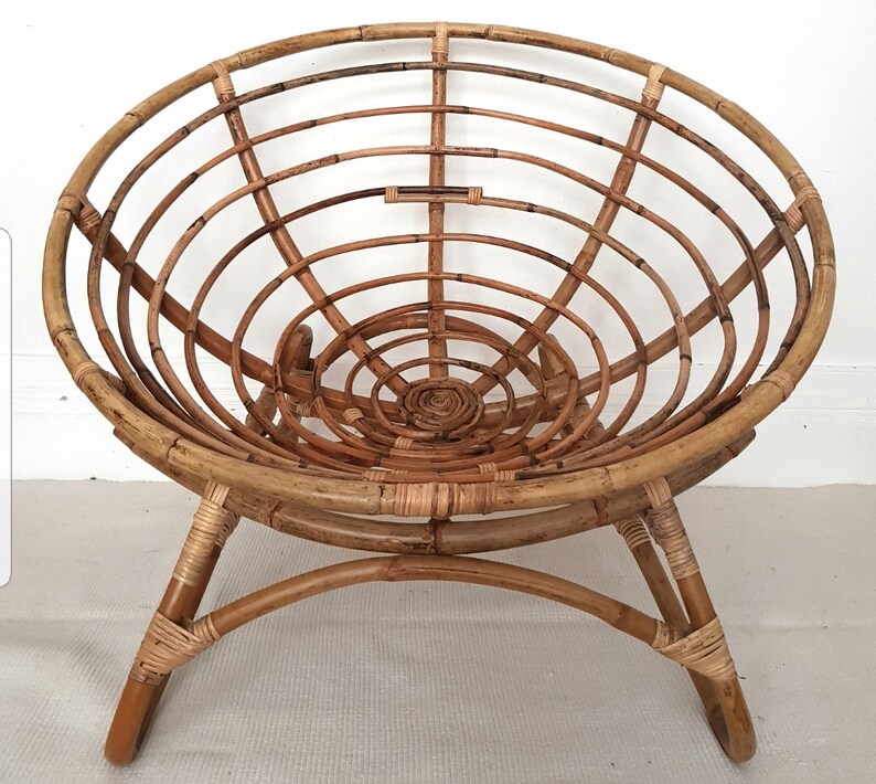 Mid Century Bamboo Papasan Chair, Vintage Rattan Nest Chair, Cuddle