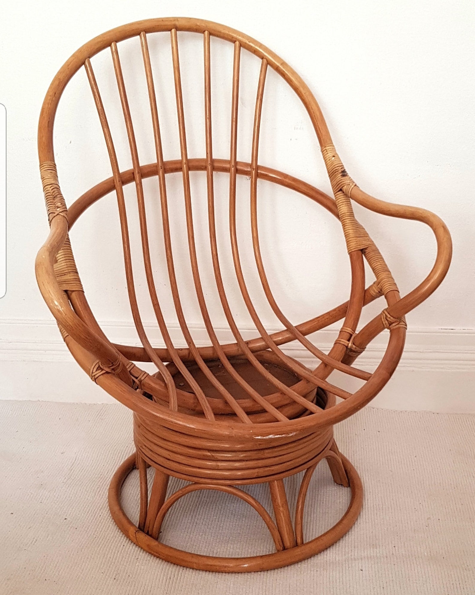 Mid century bamboo swivel rocking chair vintage rattan lounge Etsy