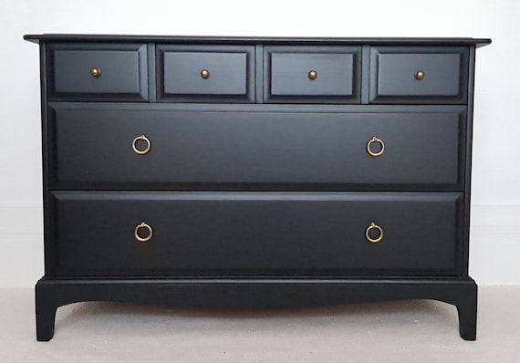 Stag Minstrel Painted Mahogany Chest Of 6 Drawers Lowboy Vintage Dresser Upcycled Furniture Frenchic Black Paint Painted To Order