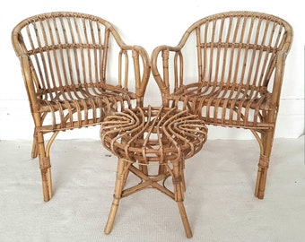 NOW SOLD Mid century Italian rattan chairs & table, vintage Franco Albini bamboo chair, Bohemian home, Bonacina.