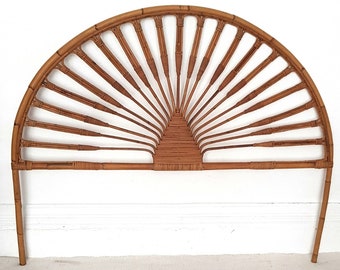 Mid century Italian bamboo double headboard, vintage rattan headboard, bohemian, retro.