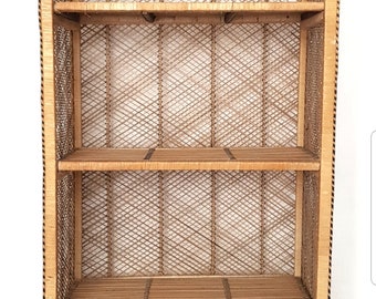 Midcentury rattan shelf unit, vintage rattan bookshelves, wicker display unit, Tiki, Bohemian home, boho style.