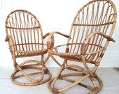 A pair of midcentury Franco Albini bamboo rocking chairs, Italian rattan chair, 1960s, Bohemian, Riviera, lounge chair.