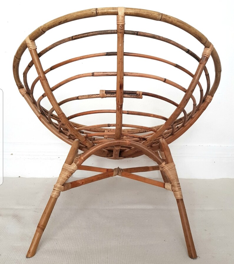 Mid Century Bamboo Papasan Chair, Vintage Rattan Nest Chair, Cuddle Chair, Bamboo Furniture