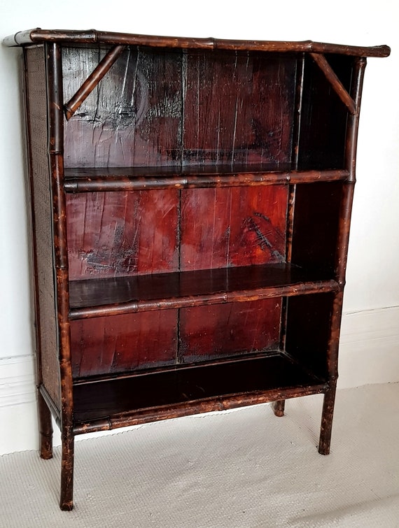 Victorian Bamboo Bookcase Chinoiserie, English Antique Bamboo Bookcase