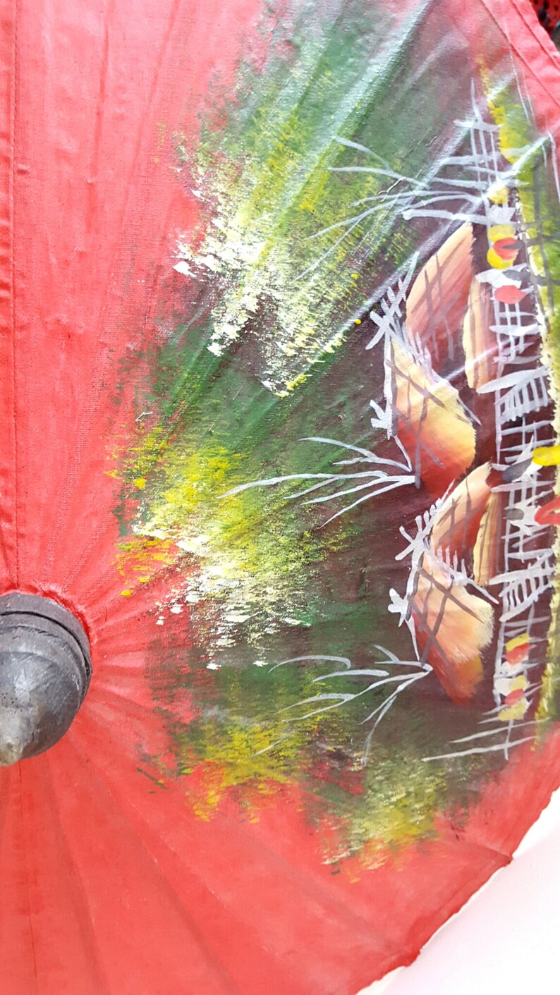 Vintage Japanese Parasol Handpainted Red Cotton Parasol Etsy UK