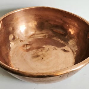 NOW SOLD Large antique copper cauldron, antique copper planter, brass handles, Victorian decorative copper.