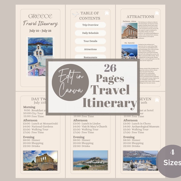 Greece Travel Itinerary Canva Template, Printable Travel Planner, Travel Agent Template, Greek Island Planner, Greek Holiday Checklist Edit