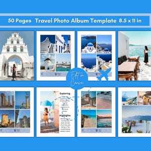 Travel Photo Album Template, Printable Photo Book,Digital Family Photo Scrapbook, 50 Pages Vacation Memory,Travel Book,Editable Canva Design