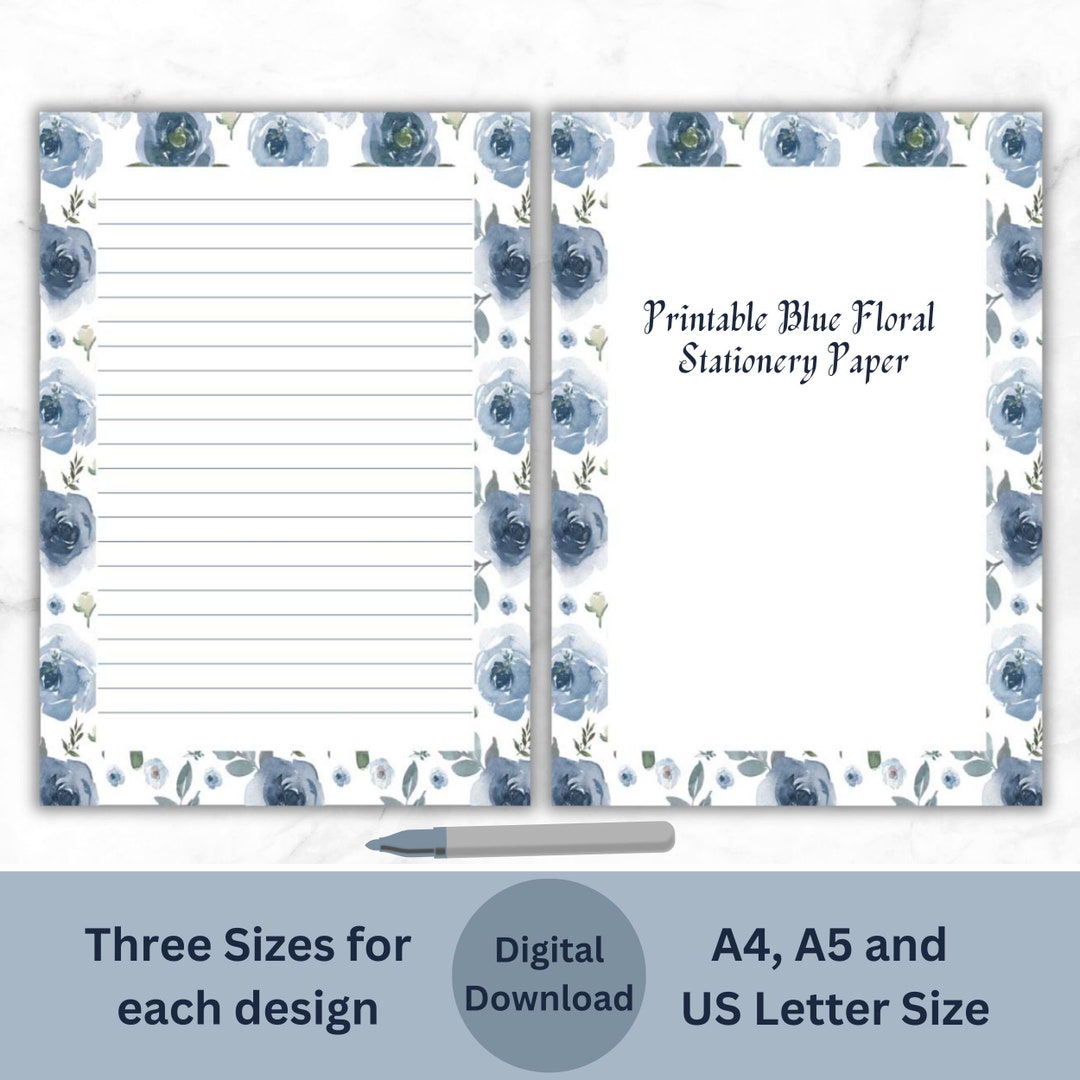 Printable Blue Floral Writing Paper Floral Stationery Writing - Etsy
