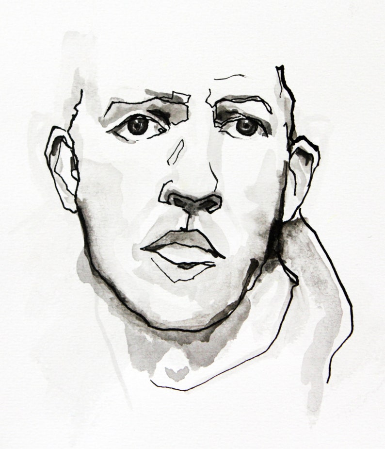 originele portret tekenen zwart-wit kunst figuratieve kunst | etsy