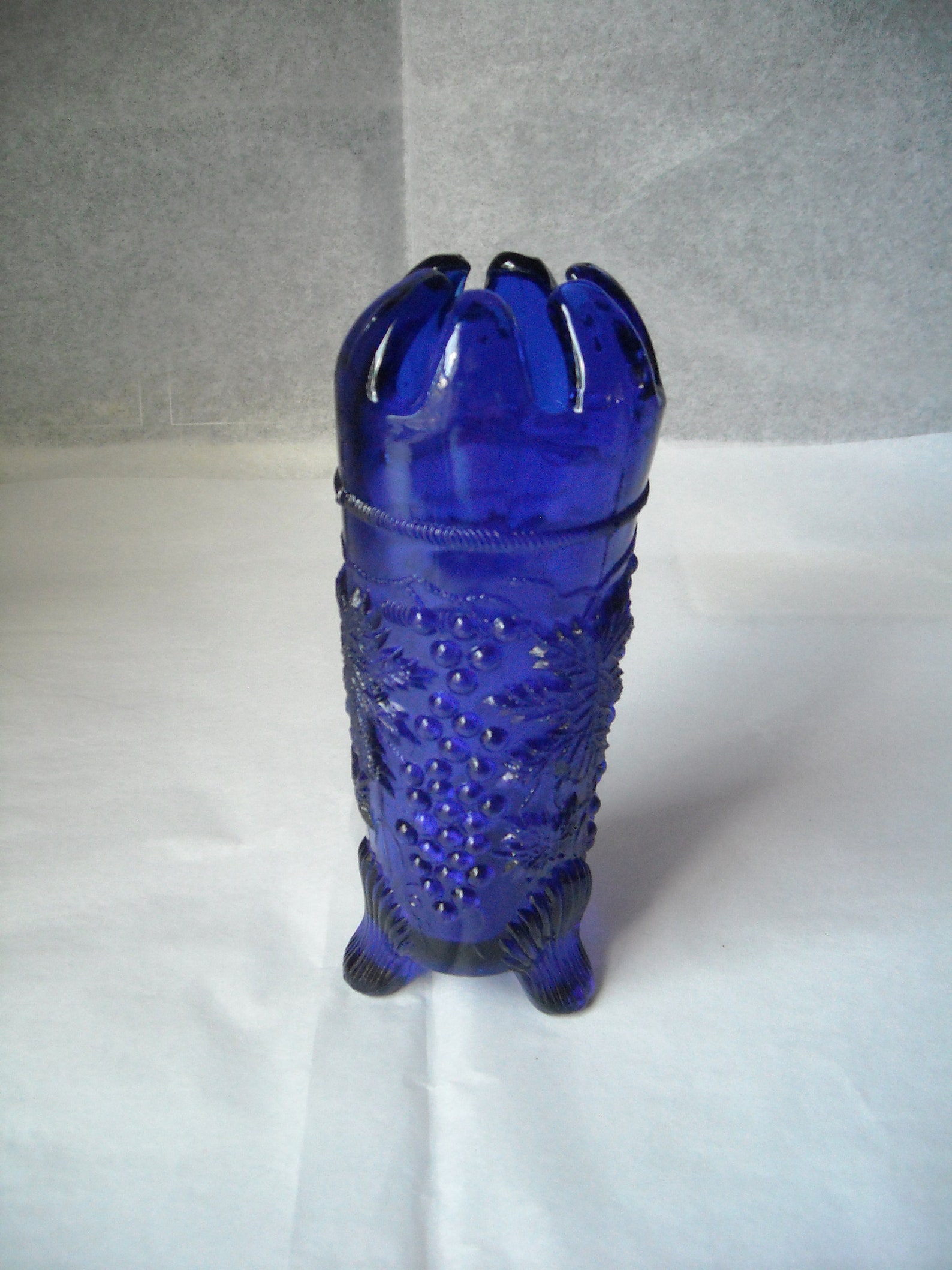 Vintage Cobalt Blue Glass Footed Hat Pin Holder Bud Vase Etsy