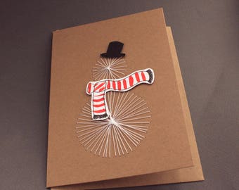 Handmade Threaded Snowman Christmas Card