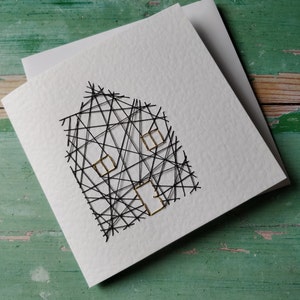 Handmade Threaded Grey House Greeting Card, Moving House, New House