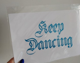 Wit en blauw glitter A5 print, blijven dansen