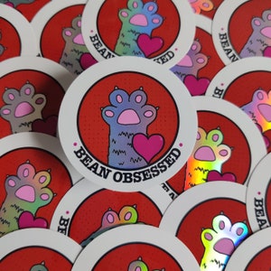 Bean Obsessed Katzen Themed holografischer Vinyl Aufkleber