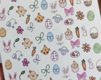 Colourful Easter Bunnys, Eggs, lambs Waterslide Nail Decals