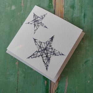 Handgemaakte Threaded Navy Blue Star wenskaart - mooie kaart, kaarten voor haar