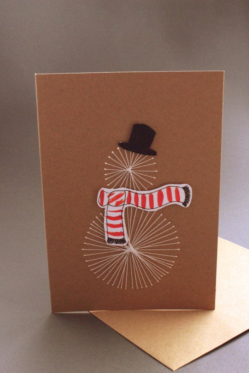 Handmade Threaded Snowman Christmas Card image 2