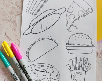 DOWNLOAD & PRINT Fast food Colouring Sheet, A4 Printable