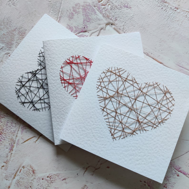 Handmade Threaded Heart Greeting Card Beautiful Valentines Day Card, Cards for her image 1