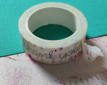Washi Tape, Thank You in Pink, yellow and turquoise 10m long