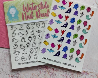 Ghost Nail Decals, Waterslide Nail Art