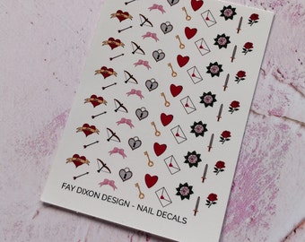 Love hearts, Roses and Weapons Waterslide Nail Decals