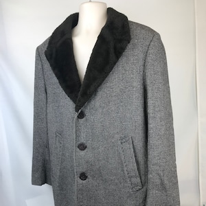 Vintage Zero King Trench Coat Jacket Mens Faux Fur Lined Wool Sz 42 Made in USA