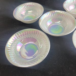 5 Federal Glass Co White Milk Glass Iridescent Moon Glow Dessert Bowls Pearl 5&quot;