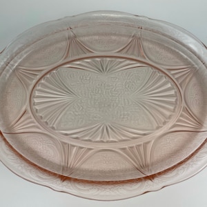 Vintage Pink Depression Glass Oval Serving Platter Flower Floral 12 x 9