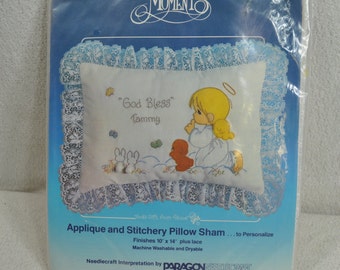 Kit de bordado con funda de almohada personalizada con apliques Precious Moments de Paragon, regalo de los dioses desde arriba, bordado vintage