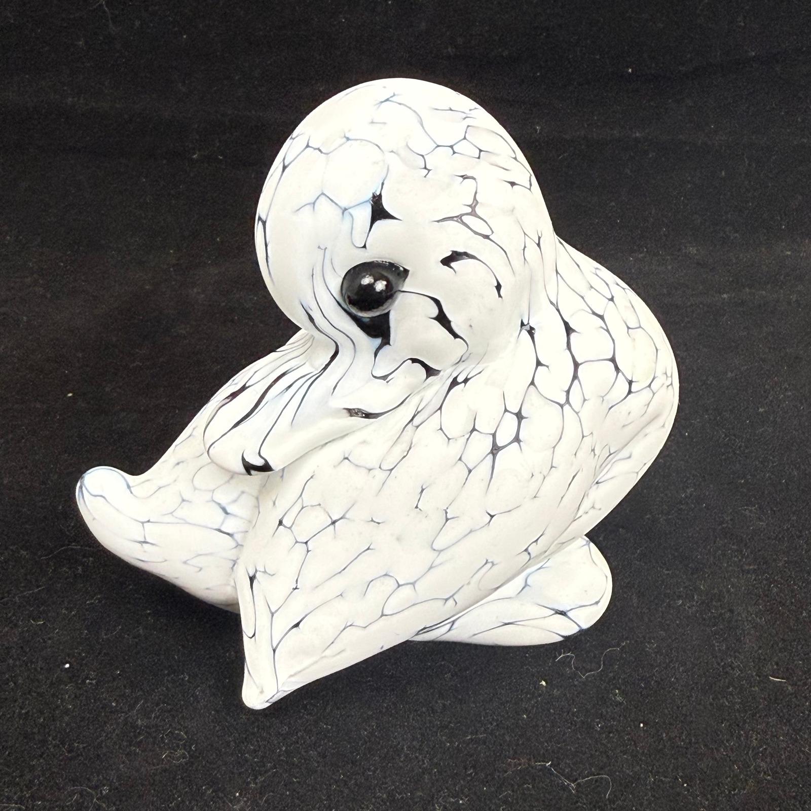 Archimede Seguso Murano Art Glass Duck Bird Bianco Nero Fantasy