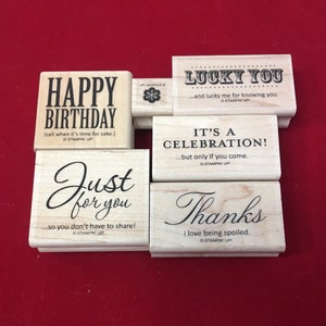 Stampin Up After Thoughts Timbri montati su legno Compleanno Grazie Ritirato Parole Detti