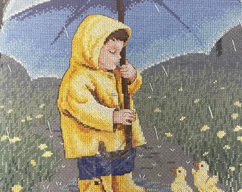 Janlynn Rainy Day Friends Cross Stitch Kit Stitchery Boys Children Ducks 11x 14