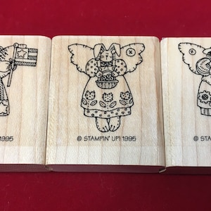 Zestaw drewnianych stempli Stampin Up Mini Country Angels 4 lipca, lato, Wielkanoc 1995