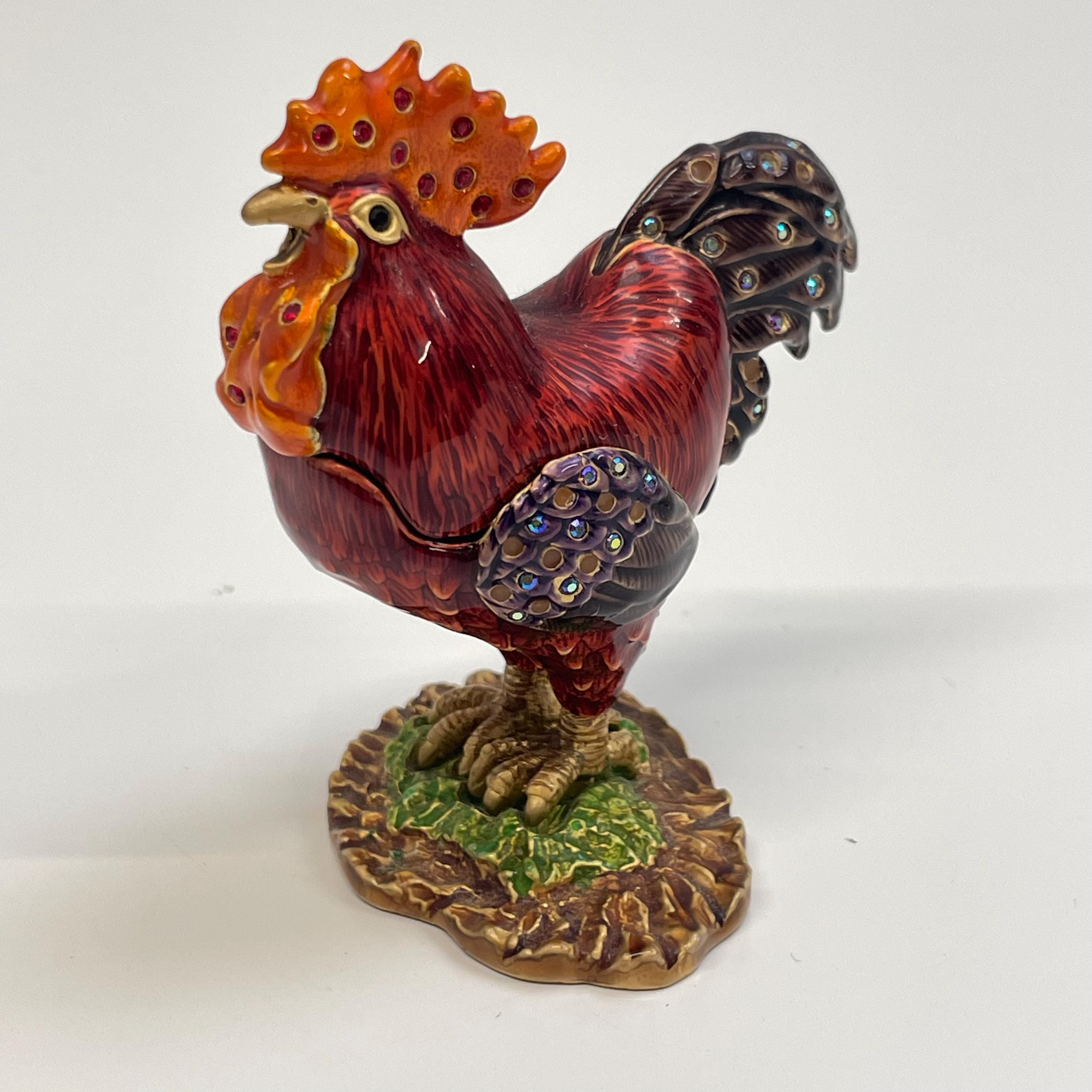 Perry Borrelli Jeweled Red Rooster Hen Chicken Trinket Box