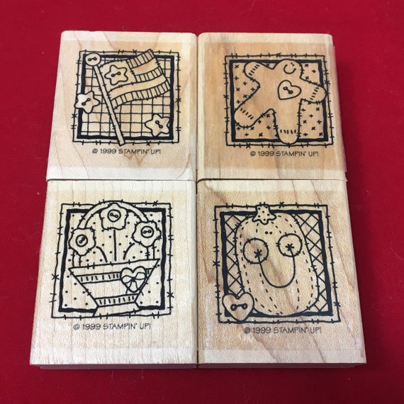 Flower Basket Seasonal Patches Stampin/' Up RETIRED: Seasonal Patches set of 4 Rubber Stamps American Flag Gingerbread Man Pumpkin