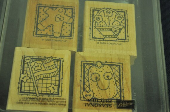Flower Basket Seasonal Patches Stampin/' Up RETIRED: Seasonal Patches set of 4 Rubber Stamps American Flag Gingerbread Man Pumpkin