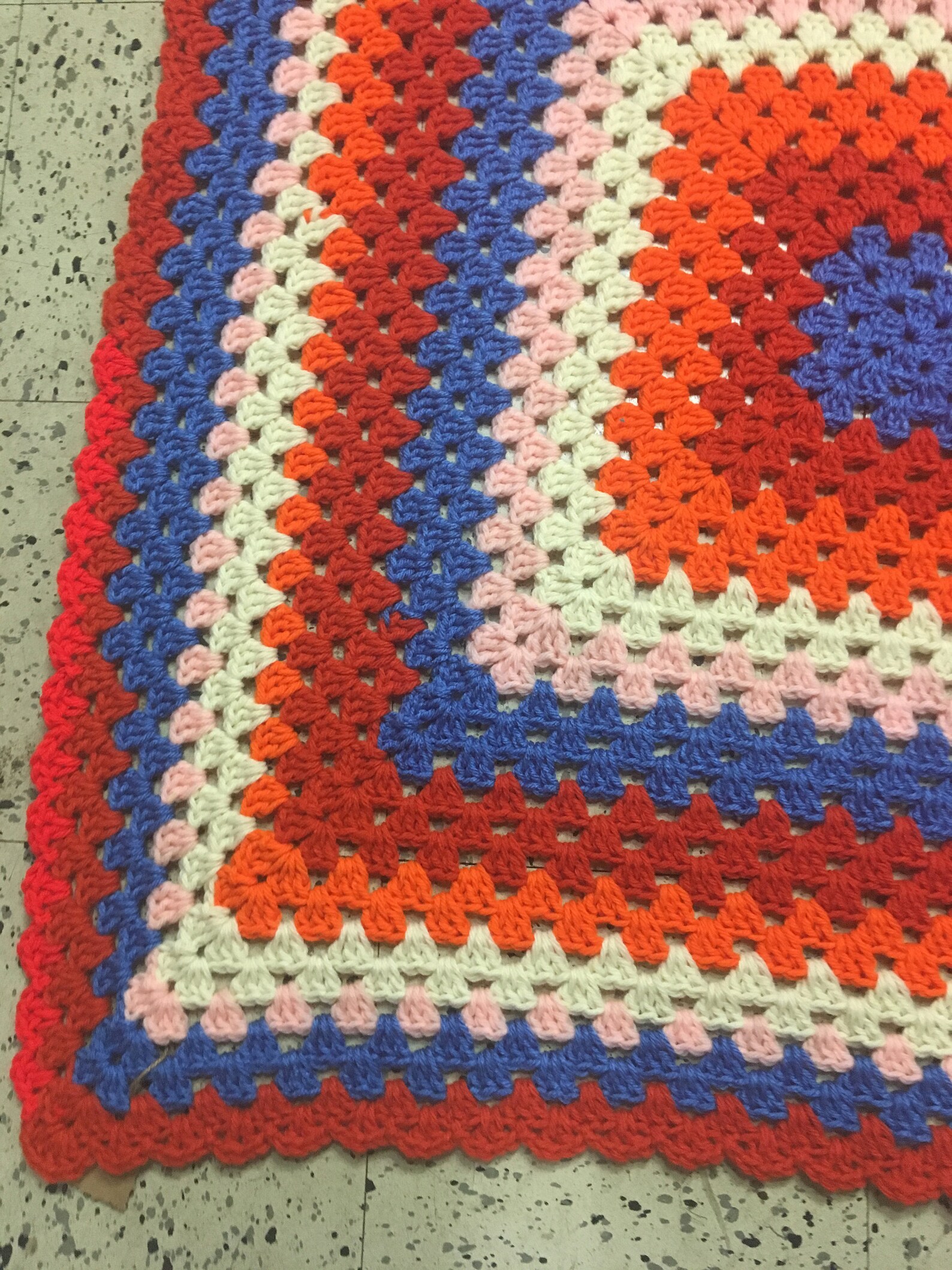Crochet Afghan Granny Square Handmade Small Throw Lap Baby Blanket Orange Blue 32 X 32 Etsy