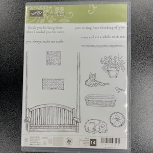 Stampin Up Photopolymer Sitting Here Unmounted Stamp Set Thank you Dog Cat Retired