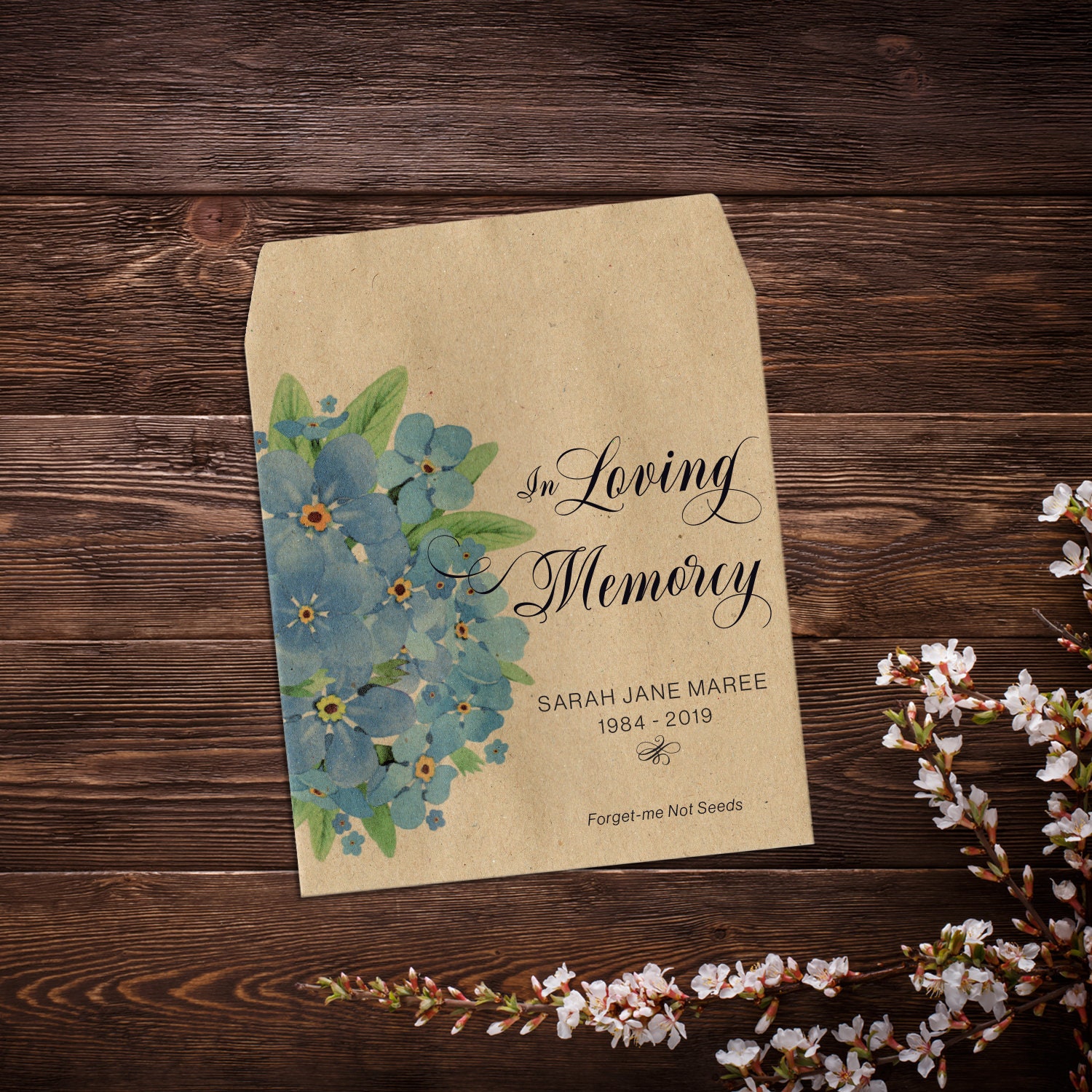 Personalised Funeral Forget Me Not Flower Seed Packets Envelopes Memorial  Remembrance Favours Keepsake 