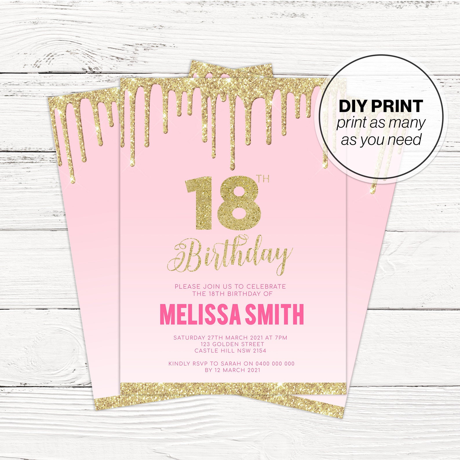 18th-invitation-18th-birthday-party-18th-birthday-pink-gold-etsy