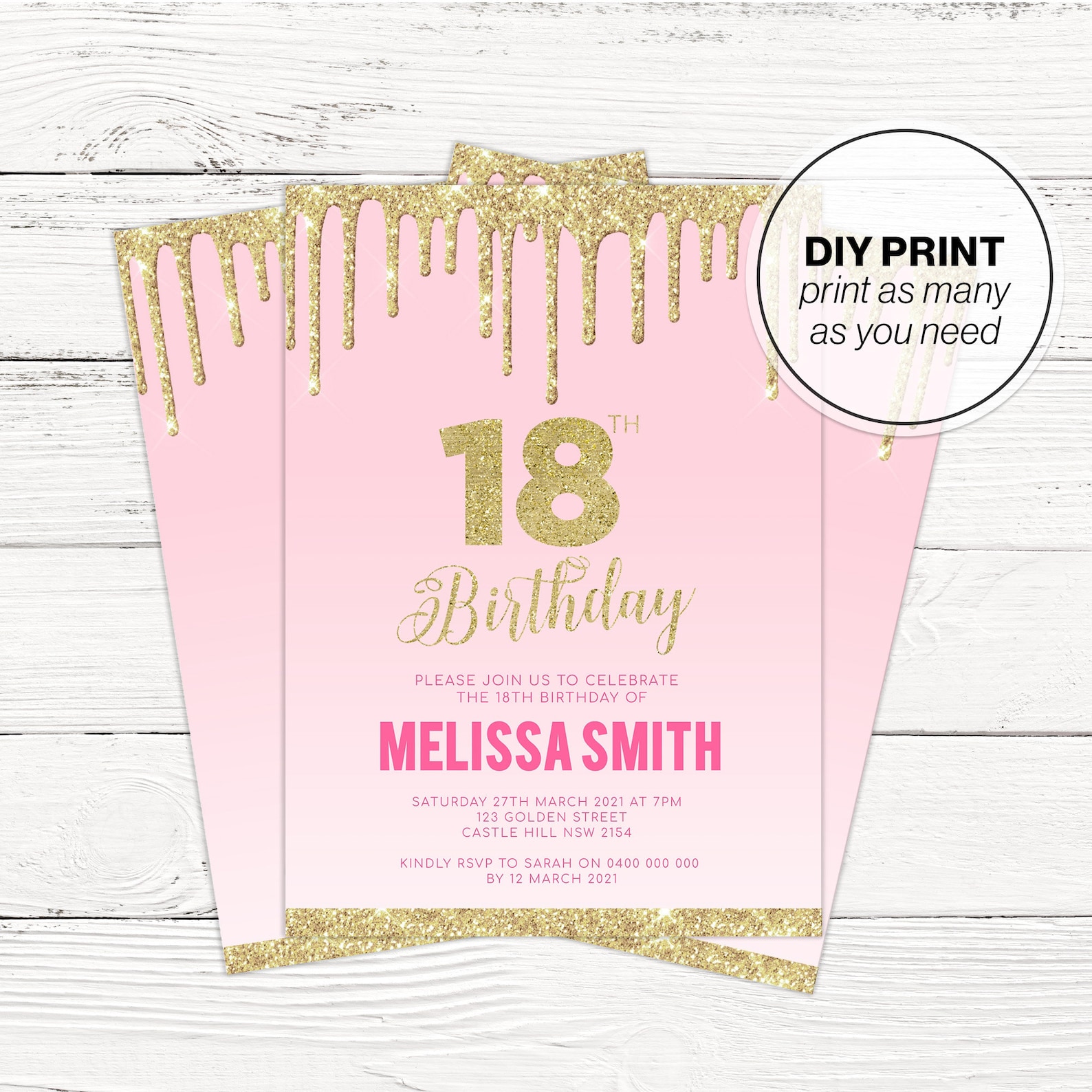 18th-invitation-18th-birthday-party-18th-birthday-pink-gold-etsy