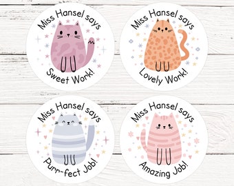 Personalised Teacher Stickers, Cat Reward Stickers, Cat Stickers, Merit Stickers, Motivation Stickers, School Stickers, Kids Stickers, Cats