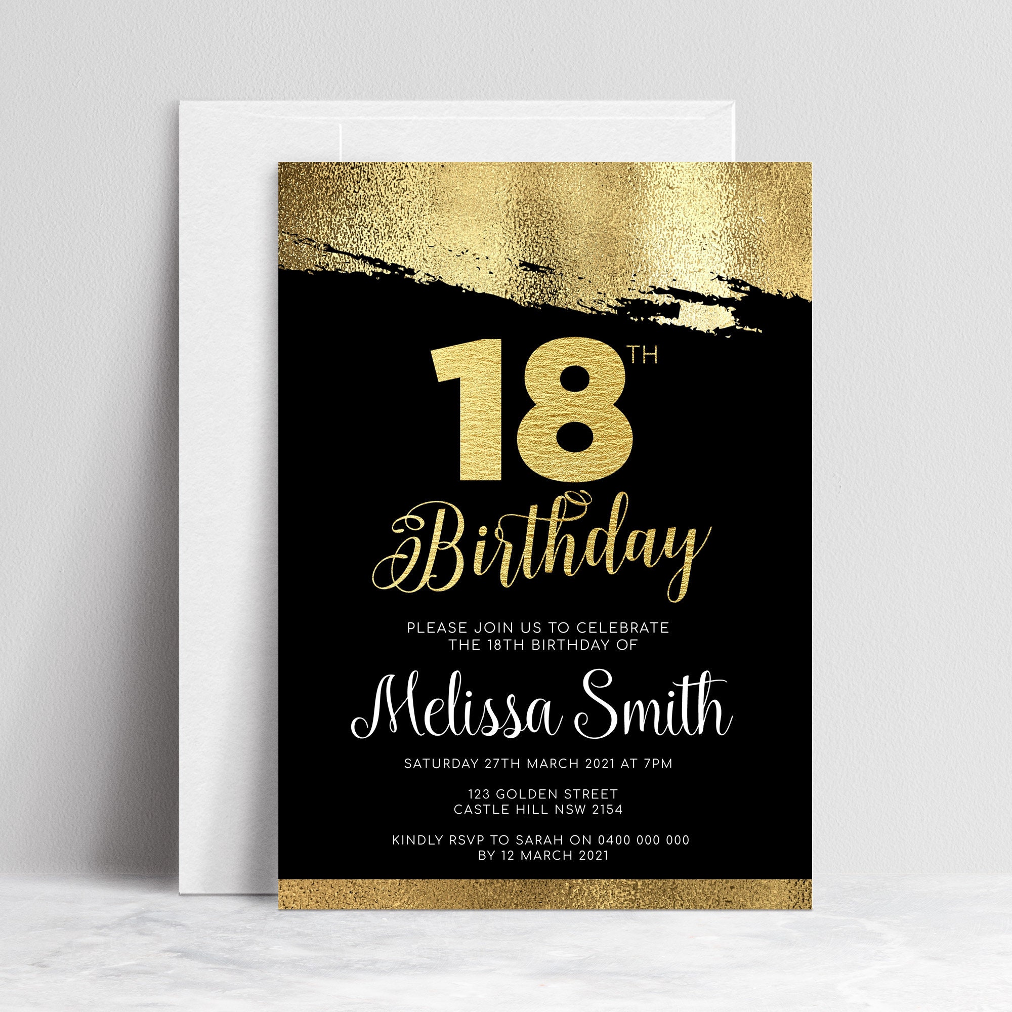 18th-invitation-gold-18th-birthday-party-18th-birthday-black-etsy