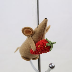 Strawberry Mouse - Handmade Felt Ornament