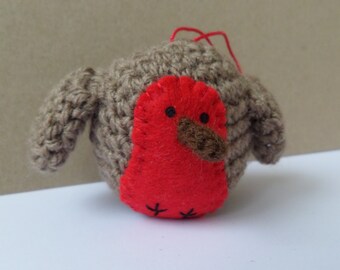 Amigurumi Christmas Robin - ręcznie robiona ozdoba szydełkowa