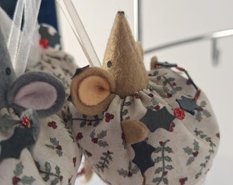 Miss Holly Christmas Mouse - Handmade Felt Ornament