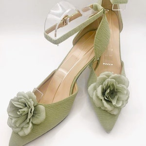 Sage Green Flower Bridal Shoes: Elegant Fabric Wedding Heels